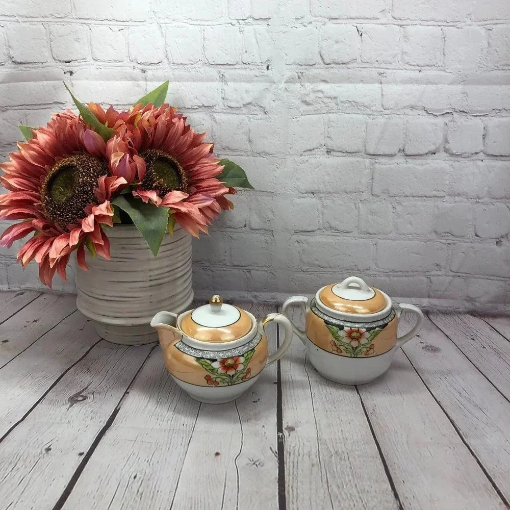 vintage noritake hand painted cream and sugar set
